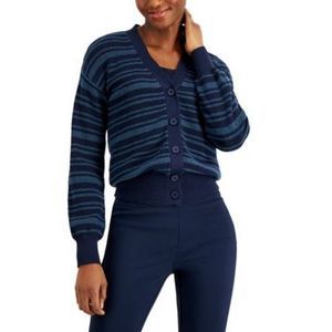 MSRP $80 Alfani Women Striped Button-Front Cardigan Blue Size Large